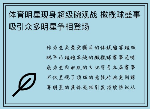 体育明星现身超级碗观战 橄榄球盛事吸引众多明星争相登场